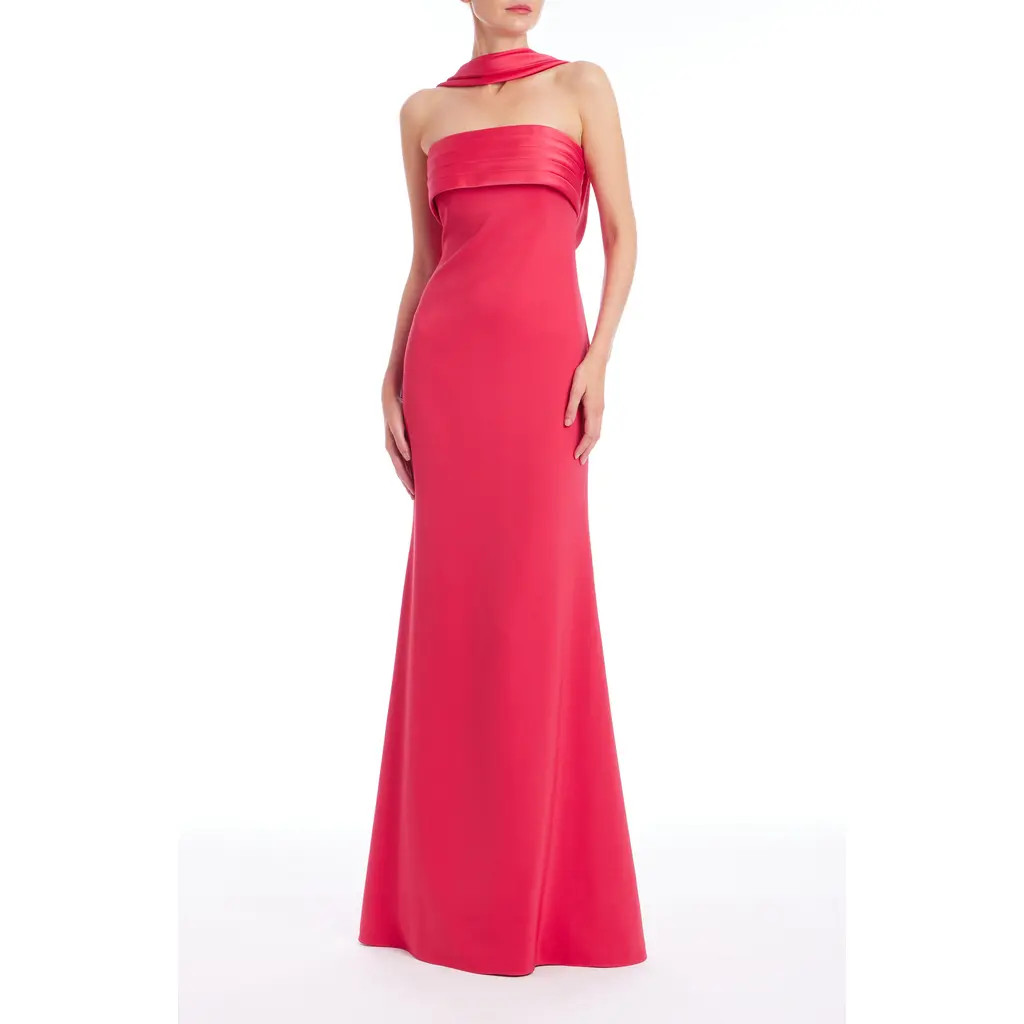 Badgley Mischka Collection Scarf Detail Strapless Gown in Rose at Nordstrom, Size 14 | Nordstrom