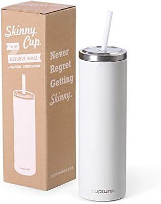 Cupture Stainless Steel Skinny Insulated Tumbler Cup with Lid and Reusable Straw - 16 oz (Winter ... | Amazon (US)
