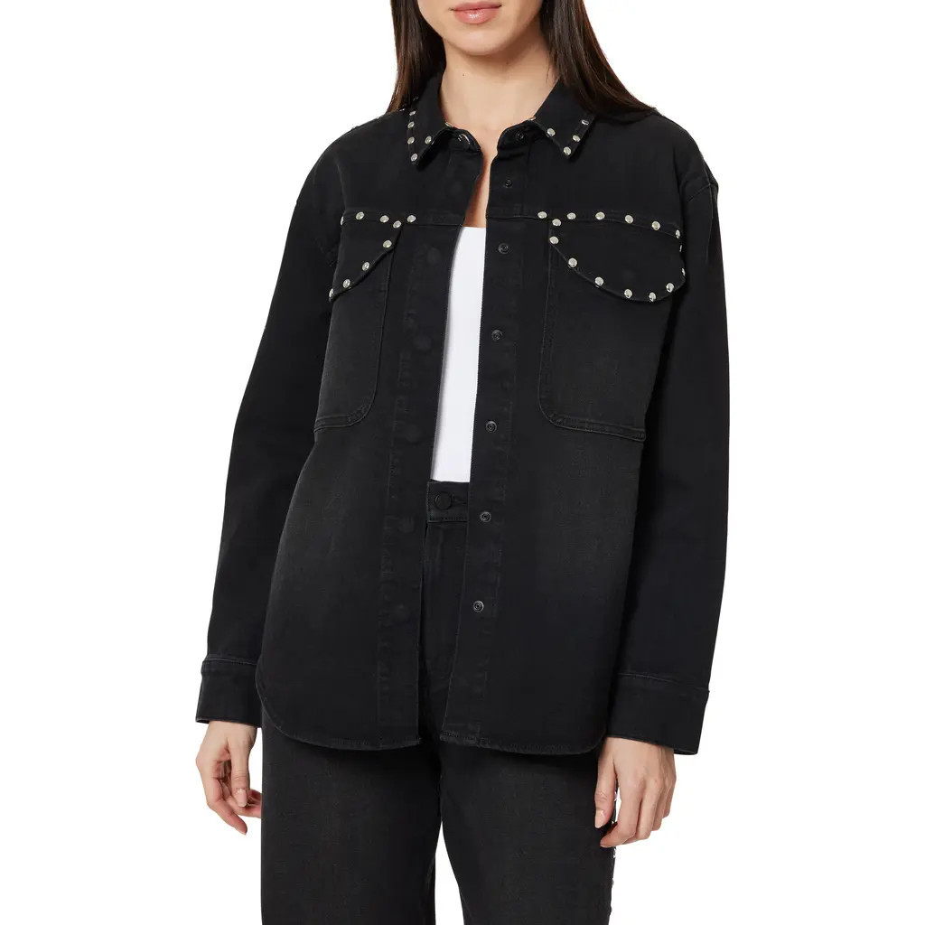 Habitual Stud Detail Denim Shirt Jacket in Jet Black at Nordstrom, Size X-Small | Nordstrom