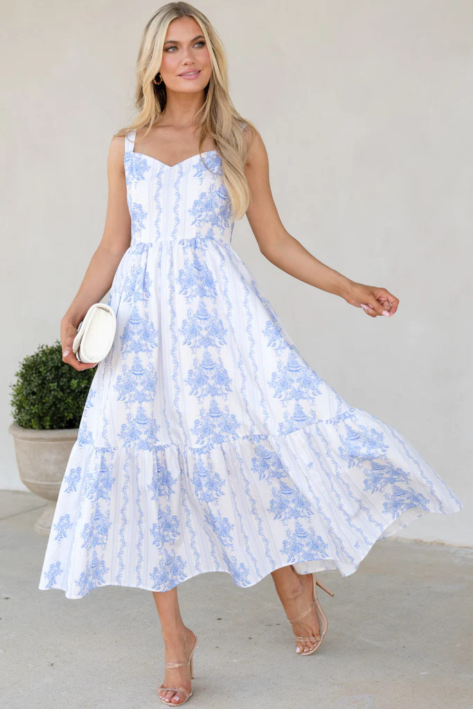 Delicate Feelings Blue Toile Midi Dress | Red Dress 