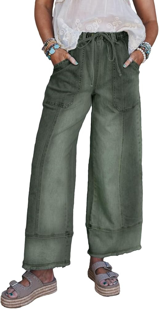 SHEWIN Women's Wide Leg Jeans High Waisted Baggy Jeans Stretchy Drawstring Denim Pants | Amazon (US)