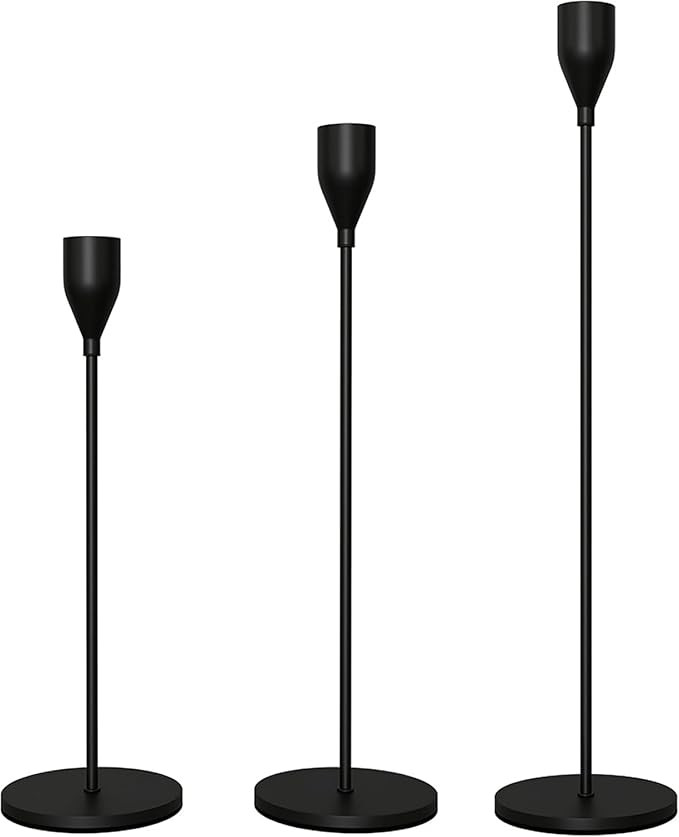 Candle Candlestick Holder Set of 3, Black Taper Metal Candlestick Holders, Tall Candle Sticks Hol... | Amazon (US)