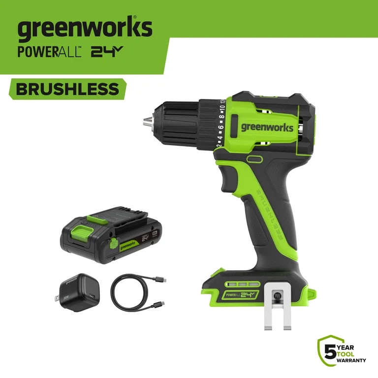 Greenworks 24V Brushless 3/8" Drill Driver with USB-C Battery, PowerAll | Walmart (US)