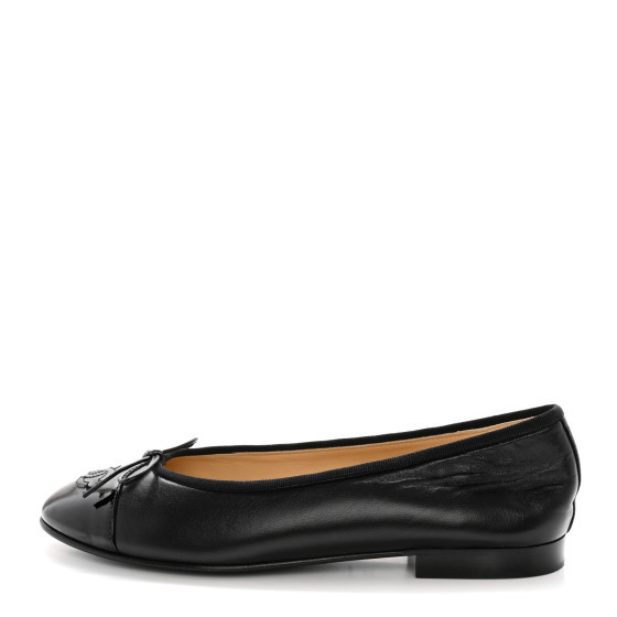 Lambskin Patent Cap Toe CC Ballerina Flats 37.5 Black | FASHIONPHILE (US)