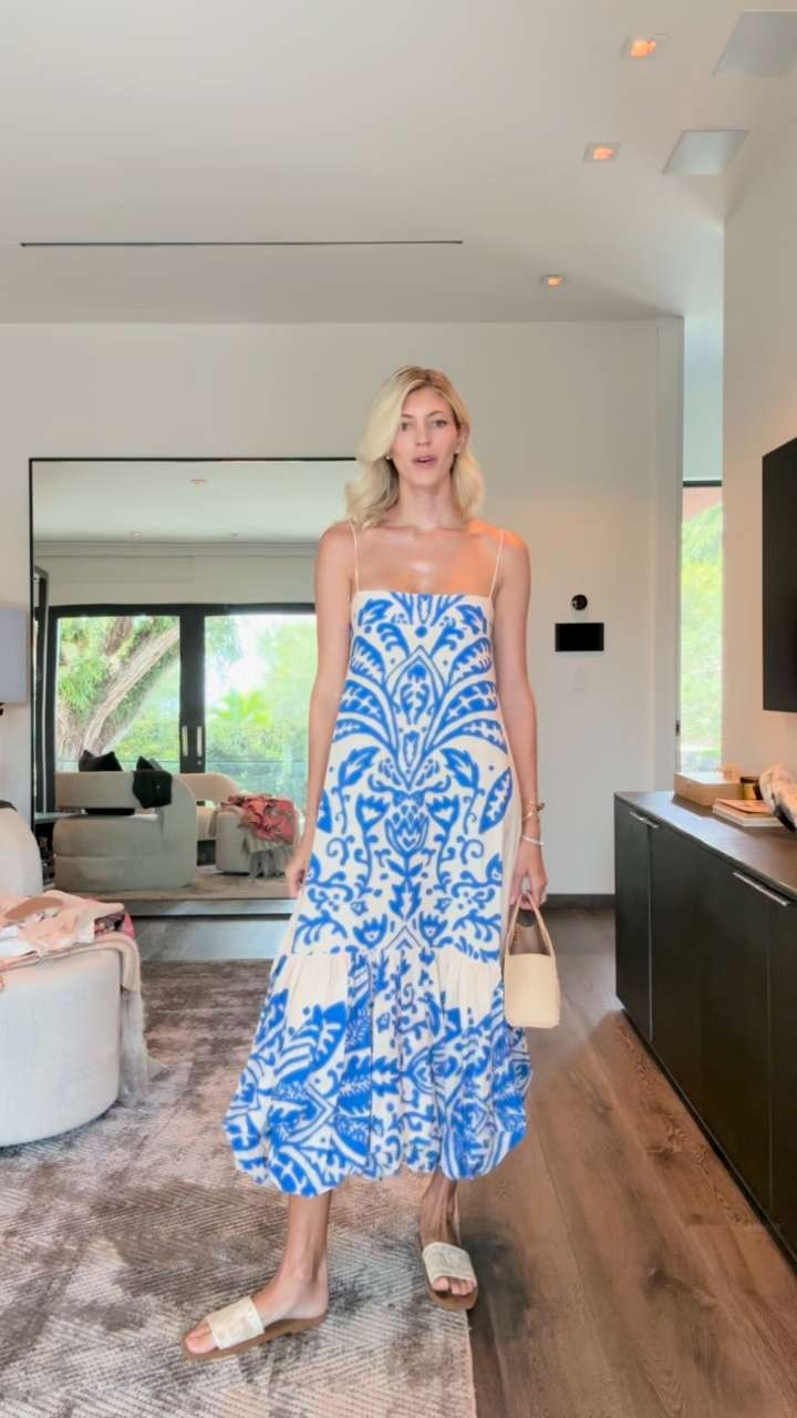 Obsessed with this new flowy printed dress with this open back!  

 #LTKStyleTip #LTKShoeCrush #LTKItBag