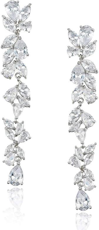 SWEETV Cubic Zirconia Bridal Earrings for Women Brides, Crystal Chandelier Wedding Drop Earrings ... | Amazon (US)