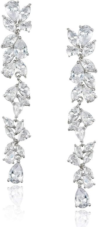 SWEETV Cubic Zirconia Bridal Earrings for Women Brides, Crystal Chandelier Wedding Drop Earrings ... | Amazon (US)