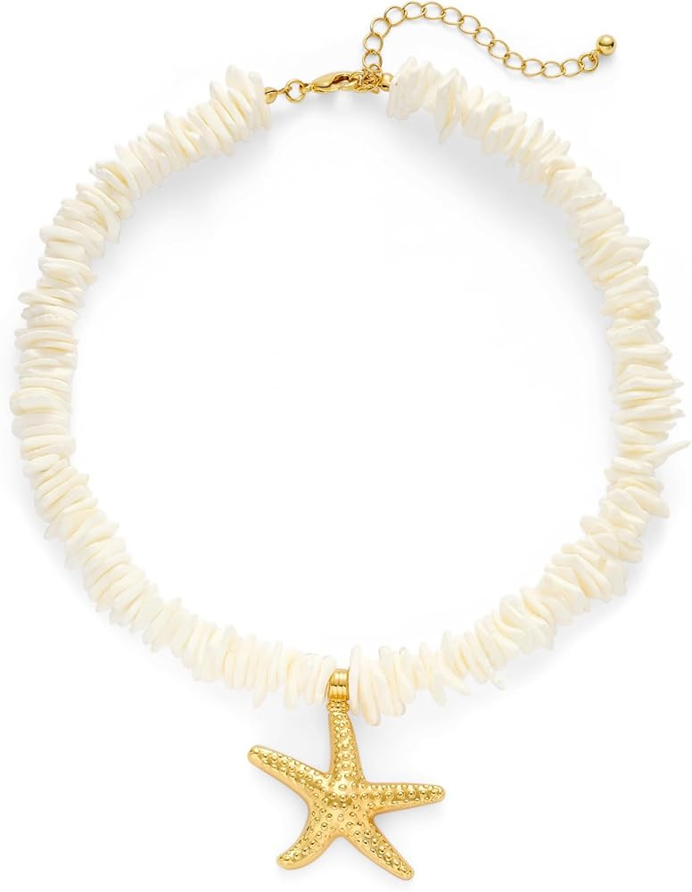 Puka Shell Necklace for Women Starfish Statement Pendant Necklace Boho Summer Beach Choker Neckla... | Amazon (US)