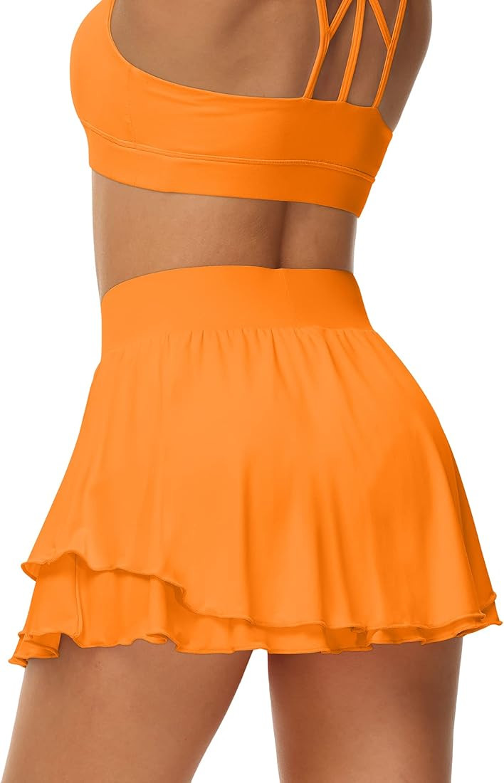 UrKeuf Women's Athletic Tennis Skirts with Pockets 13in Ruffle Golf Running Workout Ice Silk Flow... | Amazon (US)