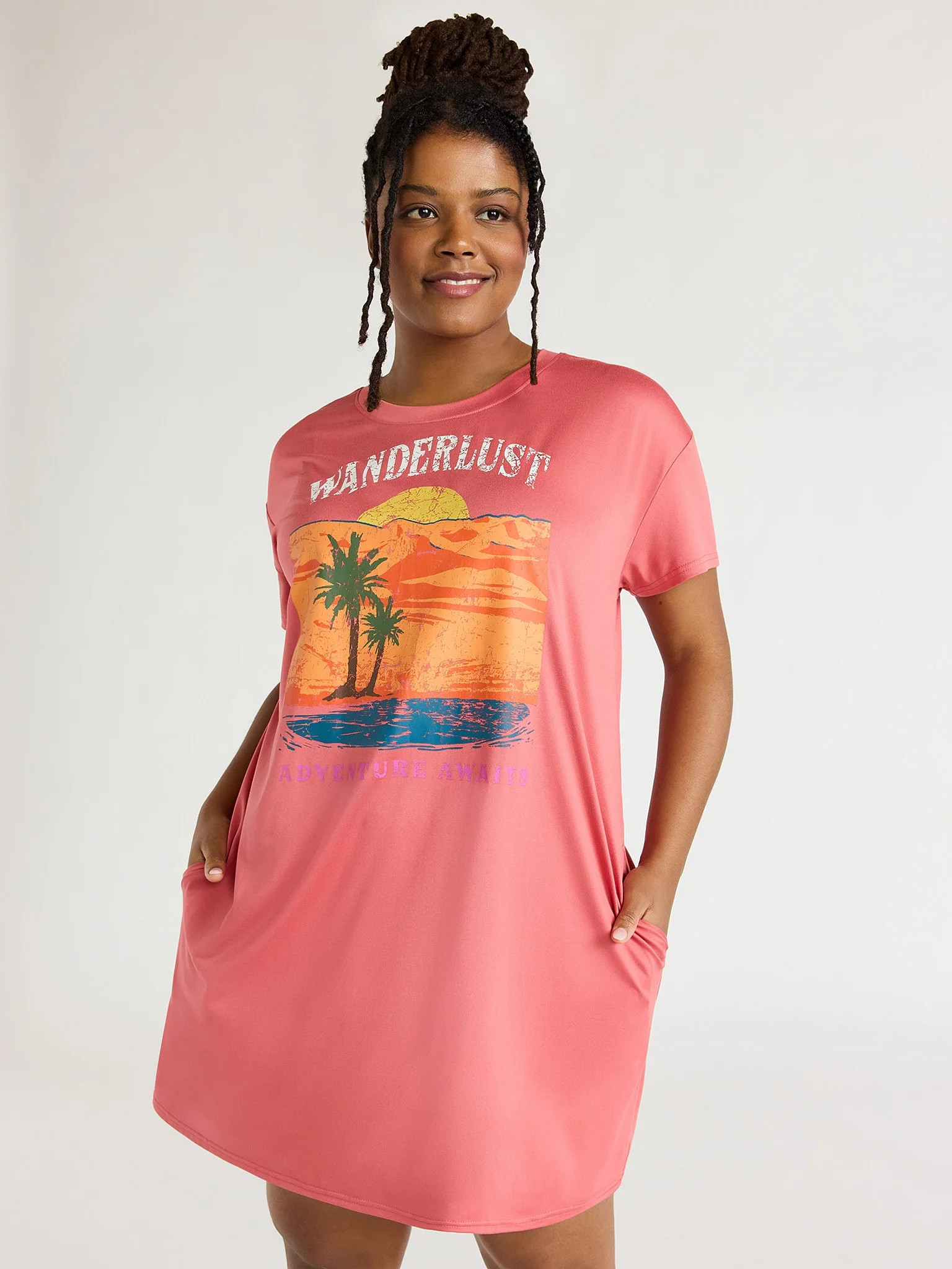 Joyspun Women's Short Sleeve Sleep Shirt with Pockets, Sizes S/M to 2X/3X | Walmart (US)