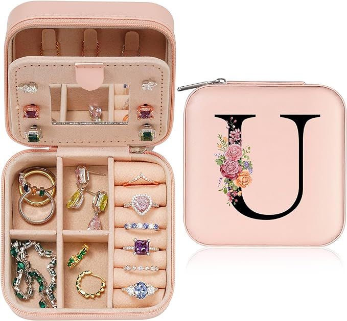 Parima Jewelry Case Travel Jewelry Box - Initial Personalized Small Jewelry Case Organizer Jewelr... | Amazon (US)