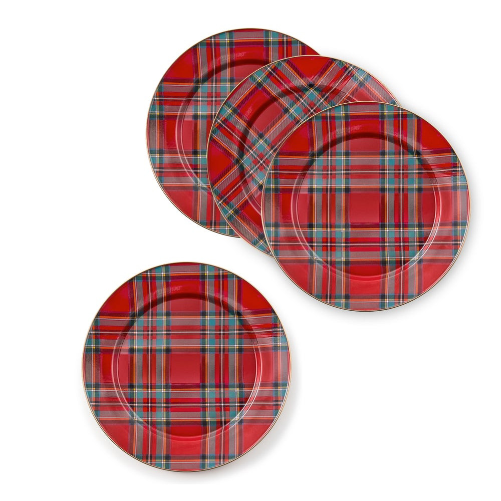 Tartastic Enamel Charger - Red, Set of 4 | MacKenzie-Childs