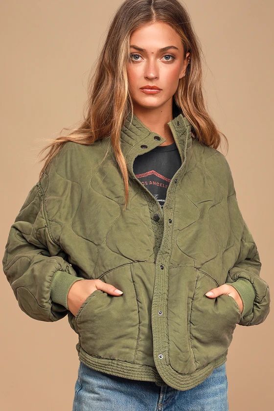 Roger That Olive Green Quilted Jacket | Lulus (US)