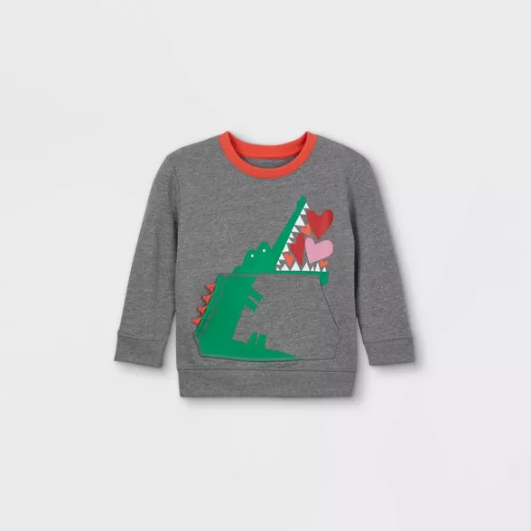 Toddler Boys' Valentine's Day Alligator Hearts Fleece Pullover Sweatshirt with Elbow Patches - Ca... | Target