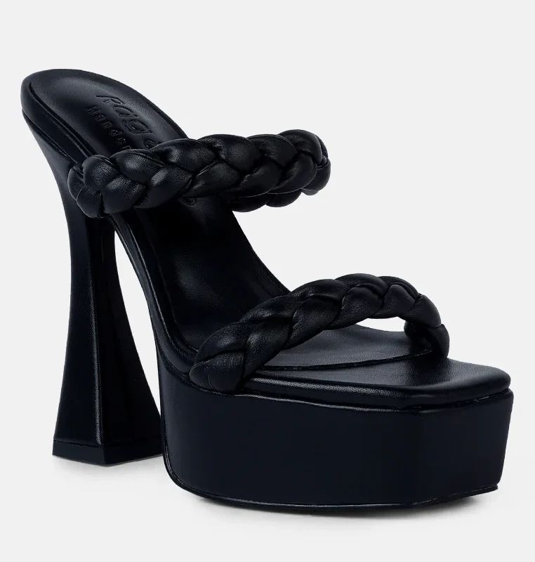 Rag & Co Pin-Up Black Braided High Heel Sandals - Black - US 6.5 | Verishop