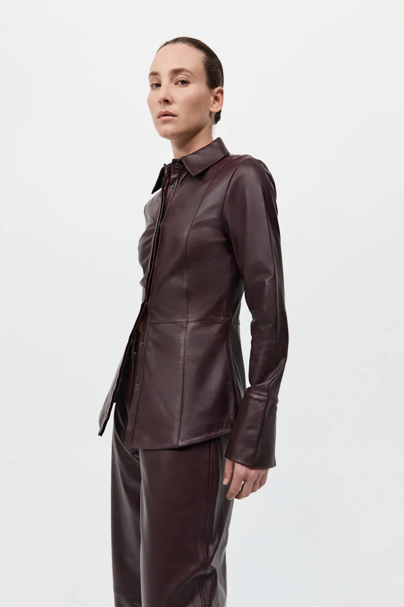 Leather Panelled Shirt - Bordeaux | St. Agni (US, UK, EU)