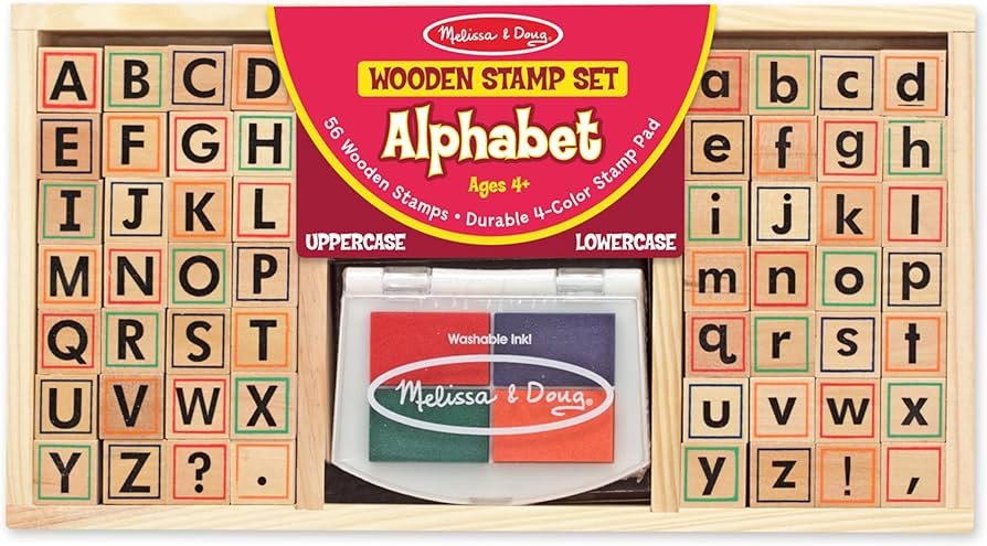 Melissa & Doug Wooden Alphabet Stamp Set - 56 Stamps with Lower-Case and Capital Letters Preschoo... | Amazon (US)