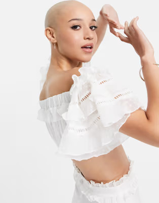 ASOS DESIGN textured chiffon bandeau crop top in white - part of a set | ASOS (Global)