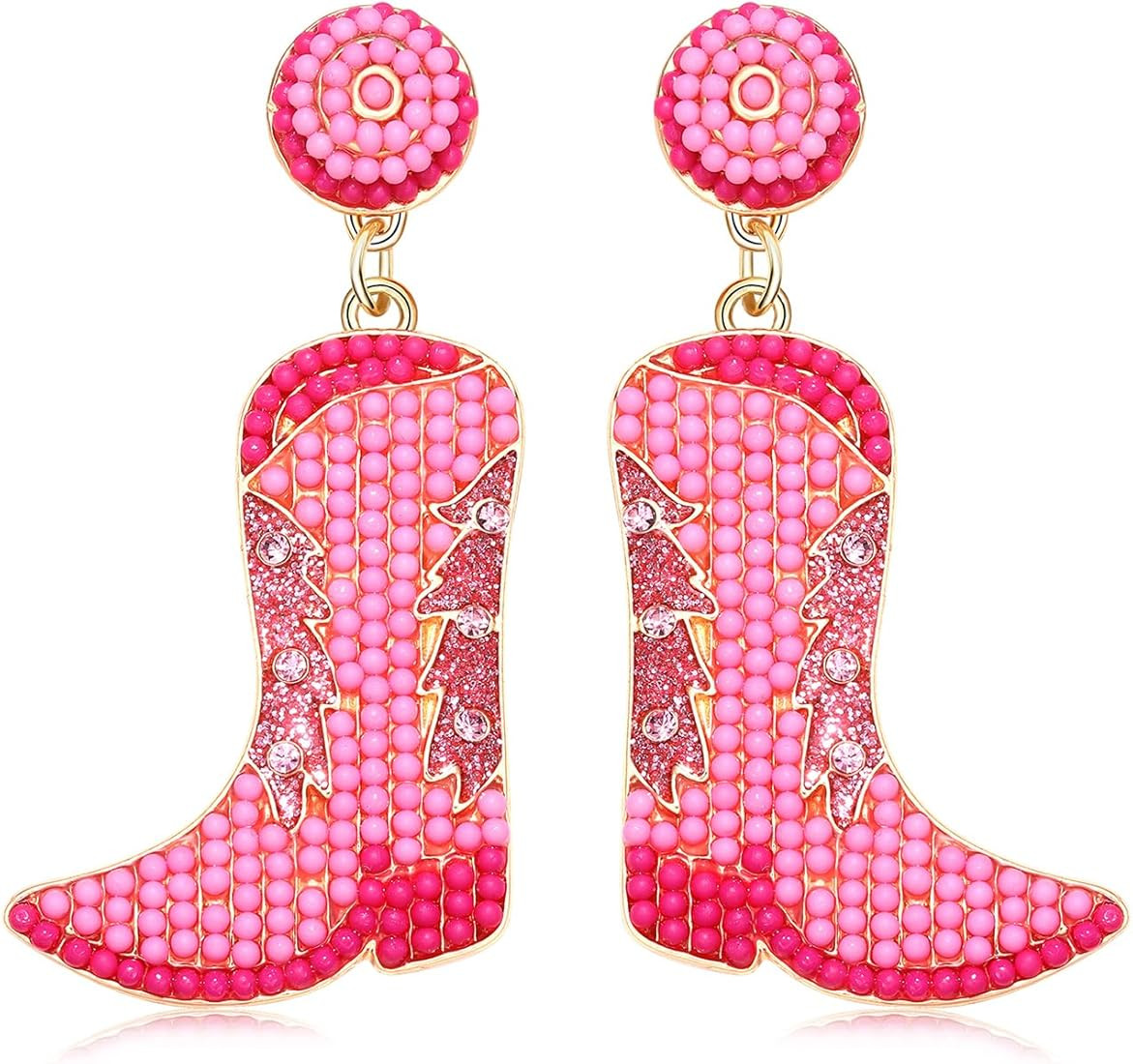 Beaded Cowboy Boot Earring Western Cowgirl Boots Earrings for Women Boho Shoes Dangle Drop Earrin... | Amazon (US)