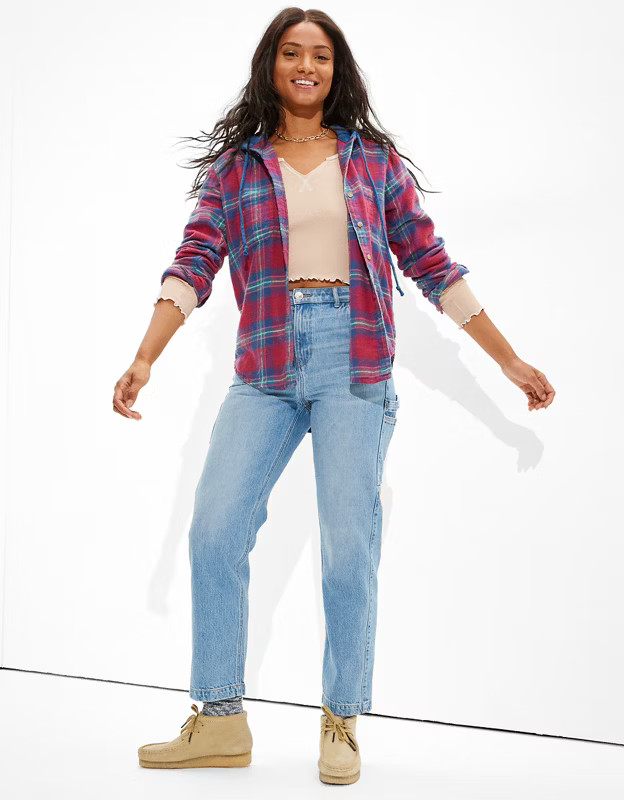 AE Oversized Hooded Flannel Shirt | American Eagle Outfitters (US & CA)