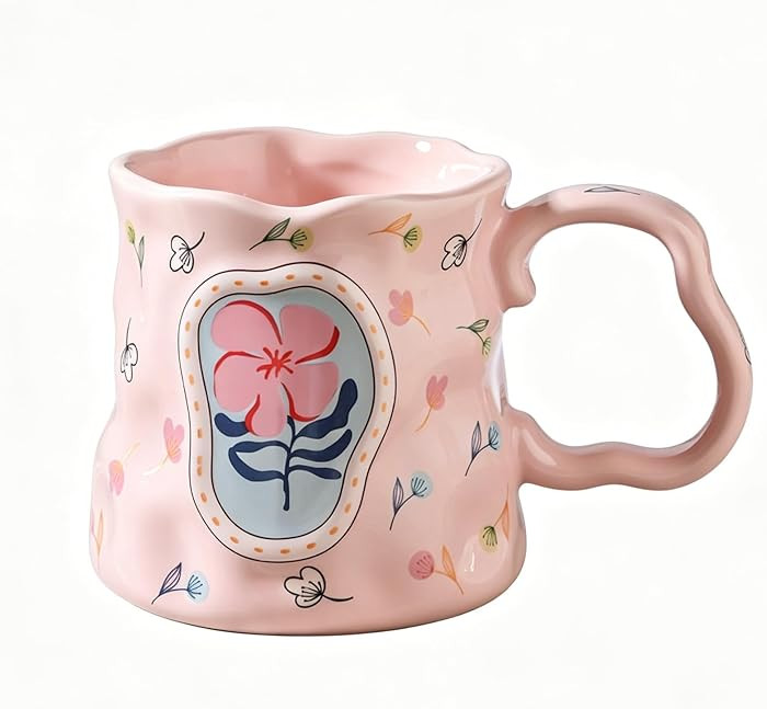 VABILNIY-Hand-Sculpted Dreamy Flower Ceramic Mug, 13.5 oz Irregular Oversized Coffee Cup, Microwa... | Amazon (US)