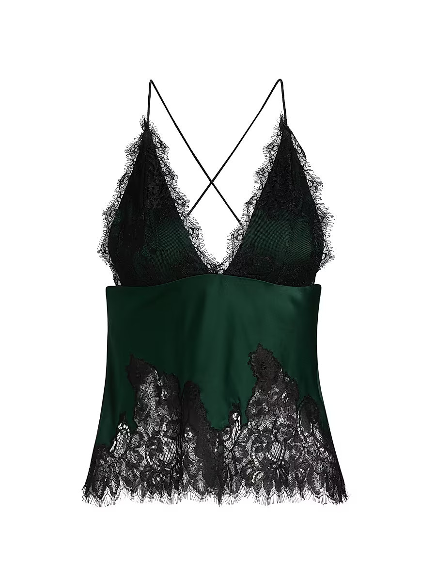 Women's Claudia Lace V-Neck Slip Top - Green Mystique Black - Size 0 | Saks Fifth Avenue