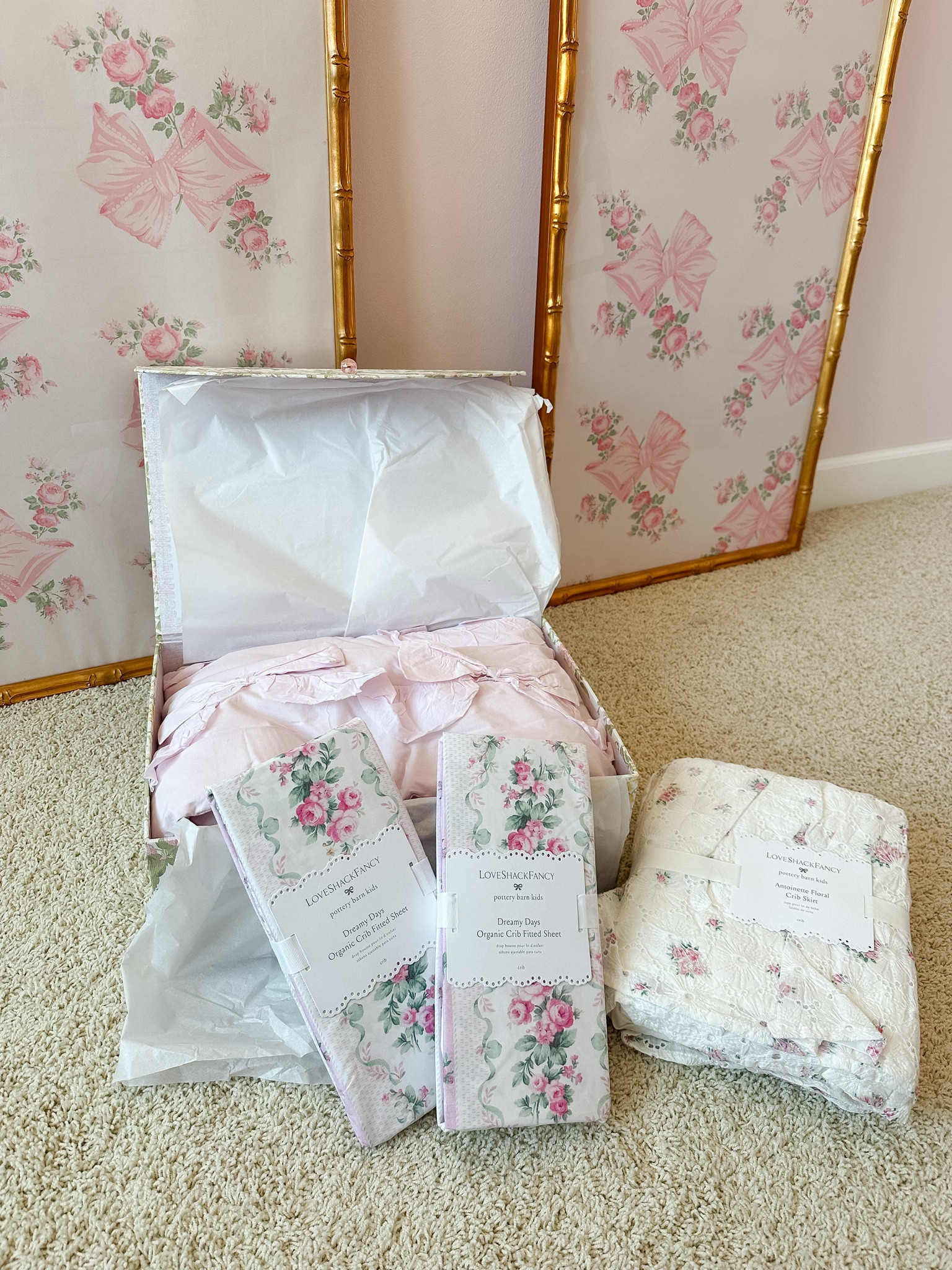 Baby girl nursery bedding! 

Loveshackfancy/ baby girl / baby girl nursery / baby girl room decor / kid room decor / pink baby room 

#LTKFindsUnder100 #LTKBaby