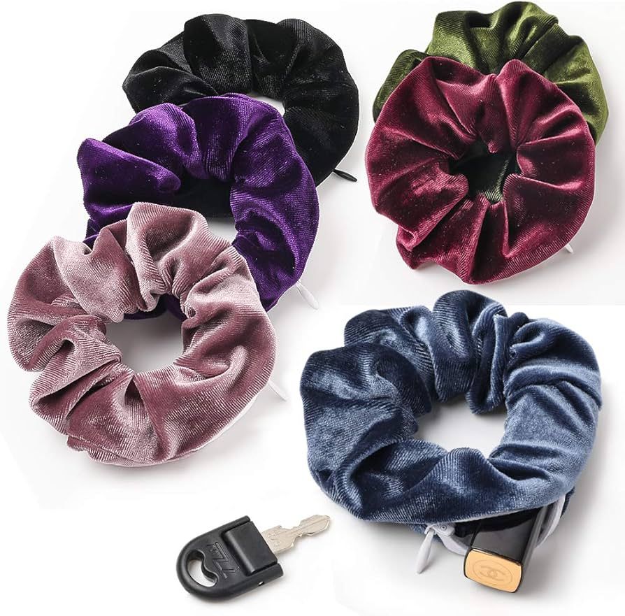 Velvet Scrunchies With Pocket Zipper Hair Ties for Women Big Vsco Girl Stuff Scrunchy Hidden Hair Sc | Amazon (US)