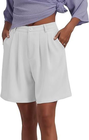 Famulily Womens Pleated Bermuda Shorts for Summer Casual High Waisted Wide Leg Shorts with Pocket... | Amazon (US)