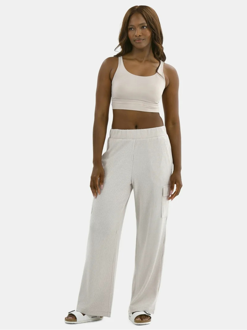 Avia Women’s and Women's Plus Corded Ribbed Seamed Wide-Leg Pants, Sizes XS-4X | Walmart (US)