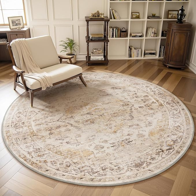 AMOAMI-6FT Round Rug-Rugs for Living Room-Vintage Soft Beige Rugs for Bedroom-Non Slip Circle Rug... | Amazon (US)