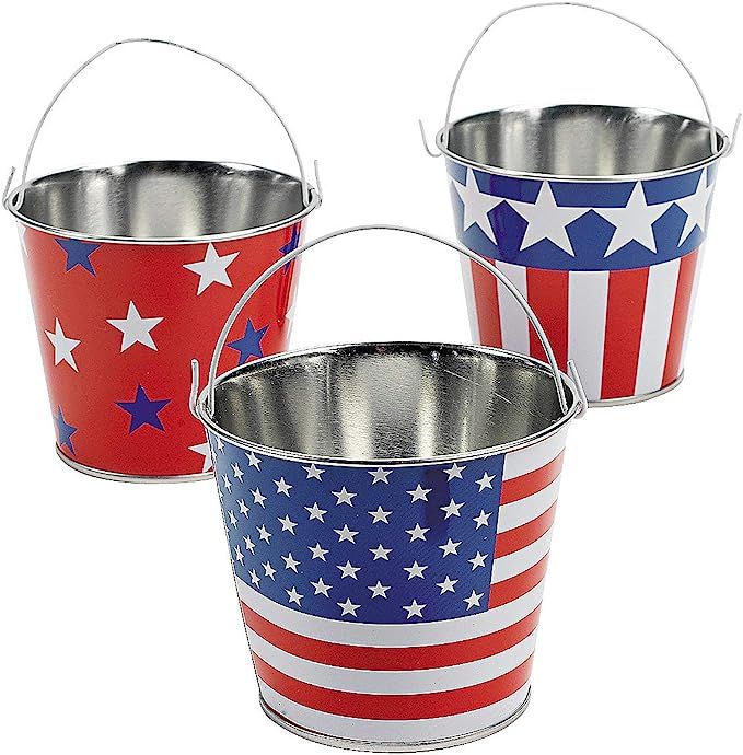 Patriotic American Flag Buckets (Set of 12) Tin Pails for Fourth of July | Amazon (US)