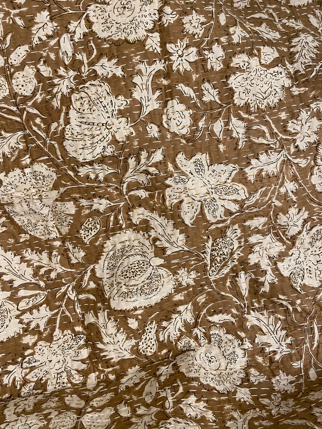 Brown Floral Minimal Kantha Quilt Pure Cotton Queen Kantha Throw Blanket Bedspread Coverlet Kanth... | Etsy (US)