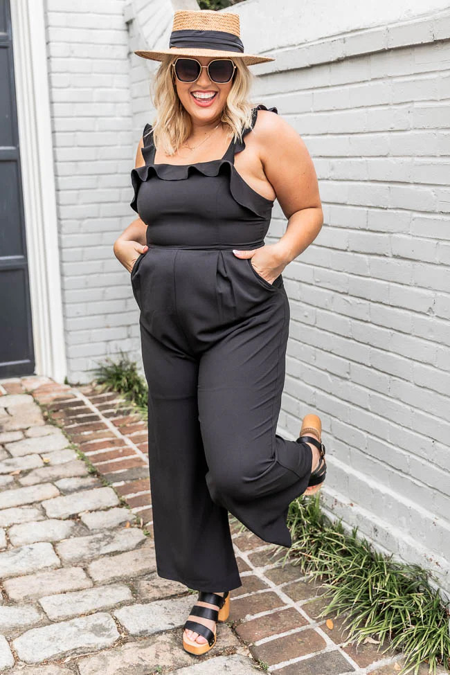 Impression Of You Black Ruffle Jumpsuit | Pink Lily