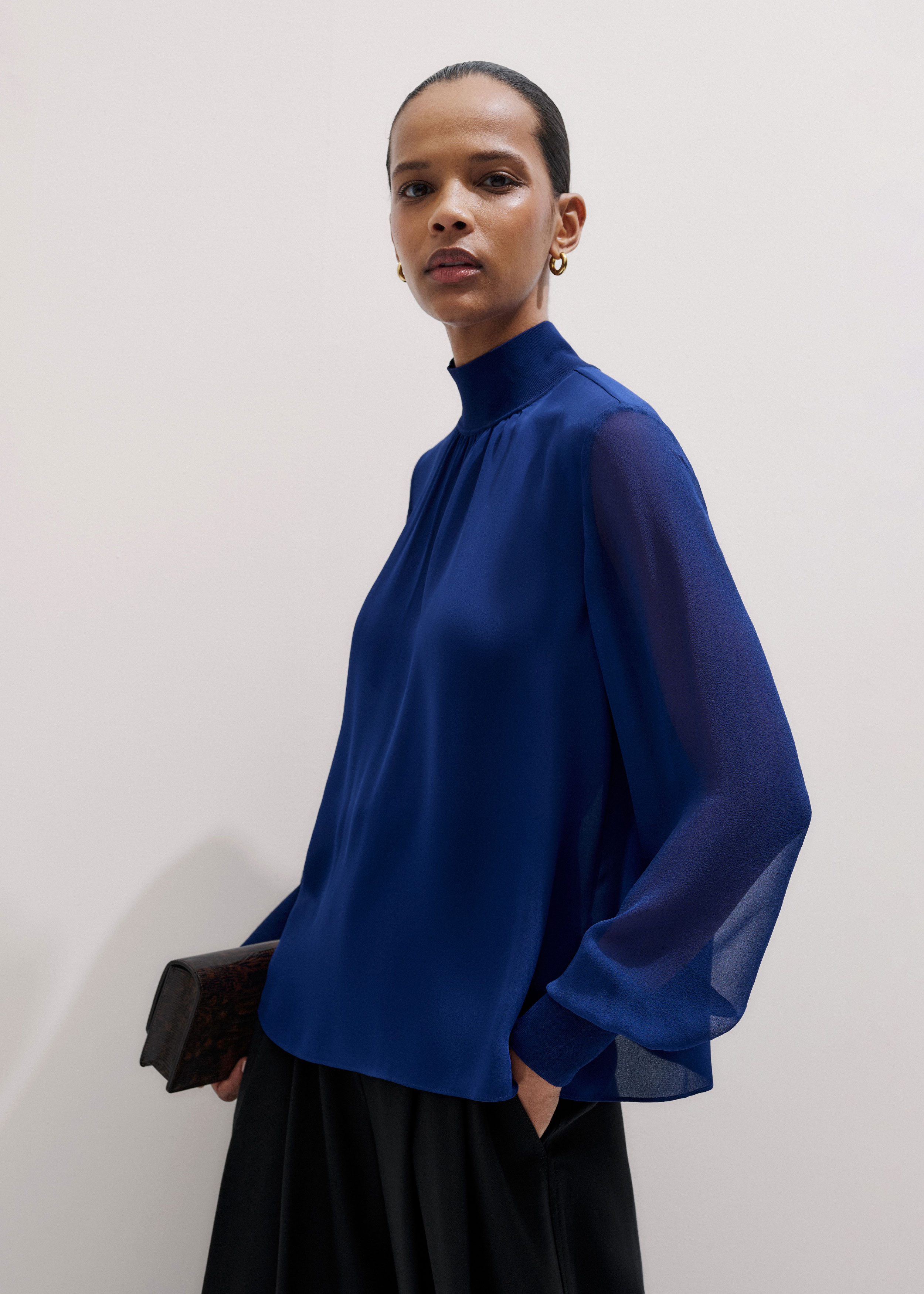 Sheer Sleeve Blouse Silk Mixed Media | ME+EM Global (Excluding US)