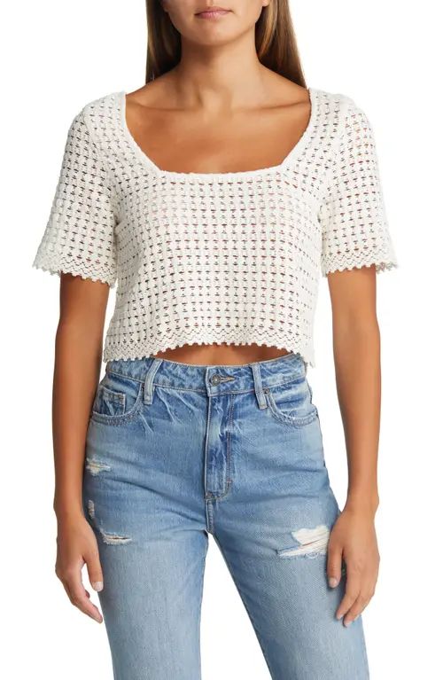 VERO MODA Jada Cotton Lace Crop Top in Snow White at Nordstrom, Size Small | Nordstrom