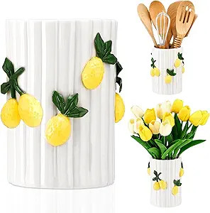 LemonRoad Lemon Kitchen Decor Ceramic Utensil Holder 3D Handmade Lemon Cooking Utensil Crock with... | Amazon (US)