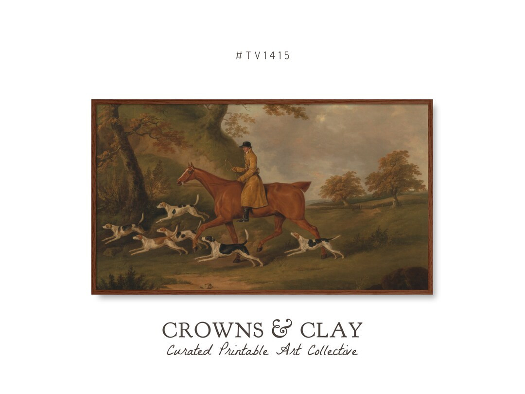 Equestrian Scene Frame TV Art, Cozy Fall Decor, Country Farmhouse, Horse and Dogs Painting, Digit... | Etsy (US)