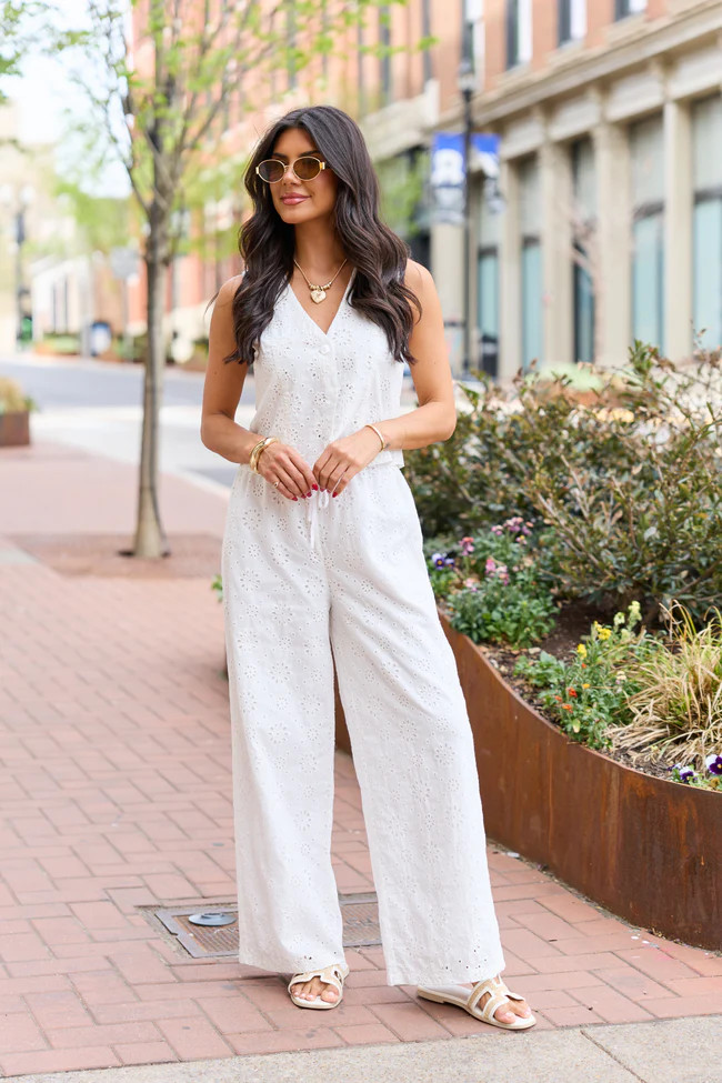 Haven White Eyelet Lace Pants | Pink Lily
