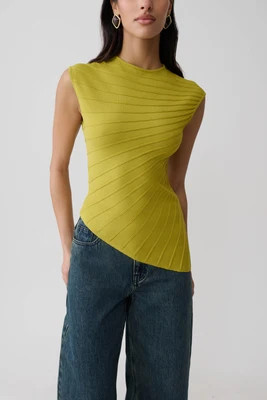 Marylee Knit Ribbed Sleeveless Top / Olive | MESHKI | L | MESHKI US