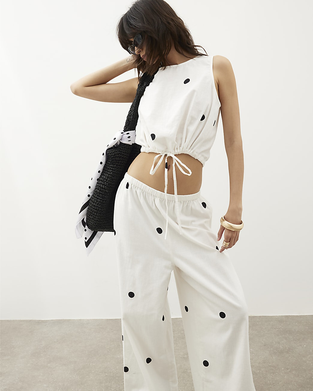 White Polka Dot Sleeveless Tank Top | River Island UK & IE