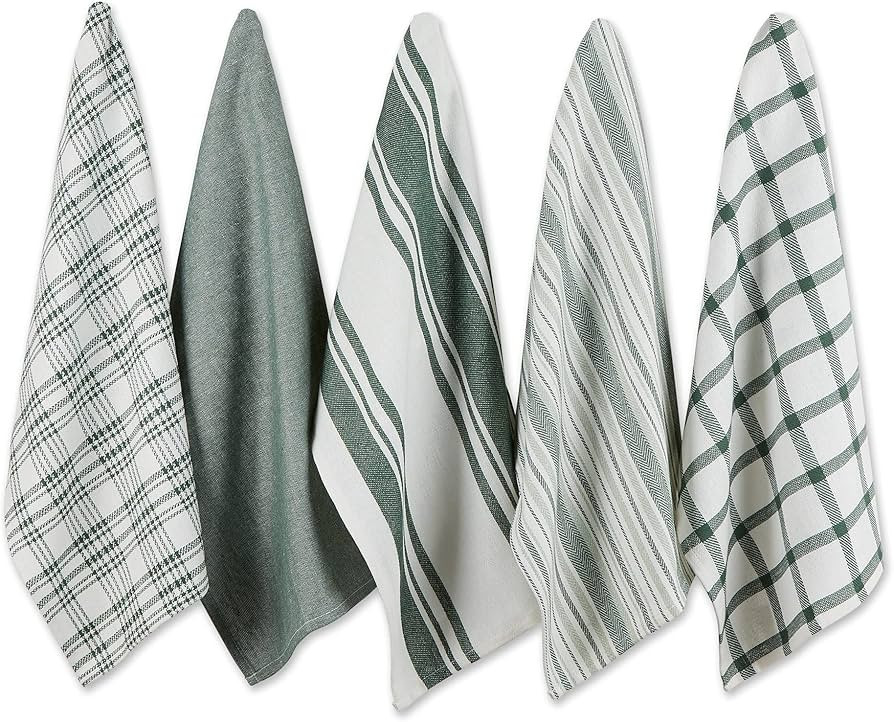DII Assorted Woven, Kitchen Dishtowel Set, 18x28, Dark Green, 5 Piece | Amazon (US)