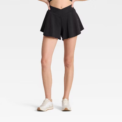 Women's High-Rise Crossover Waistband French Terry Shorts - JoyLab™ Black XL | Target