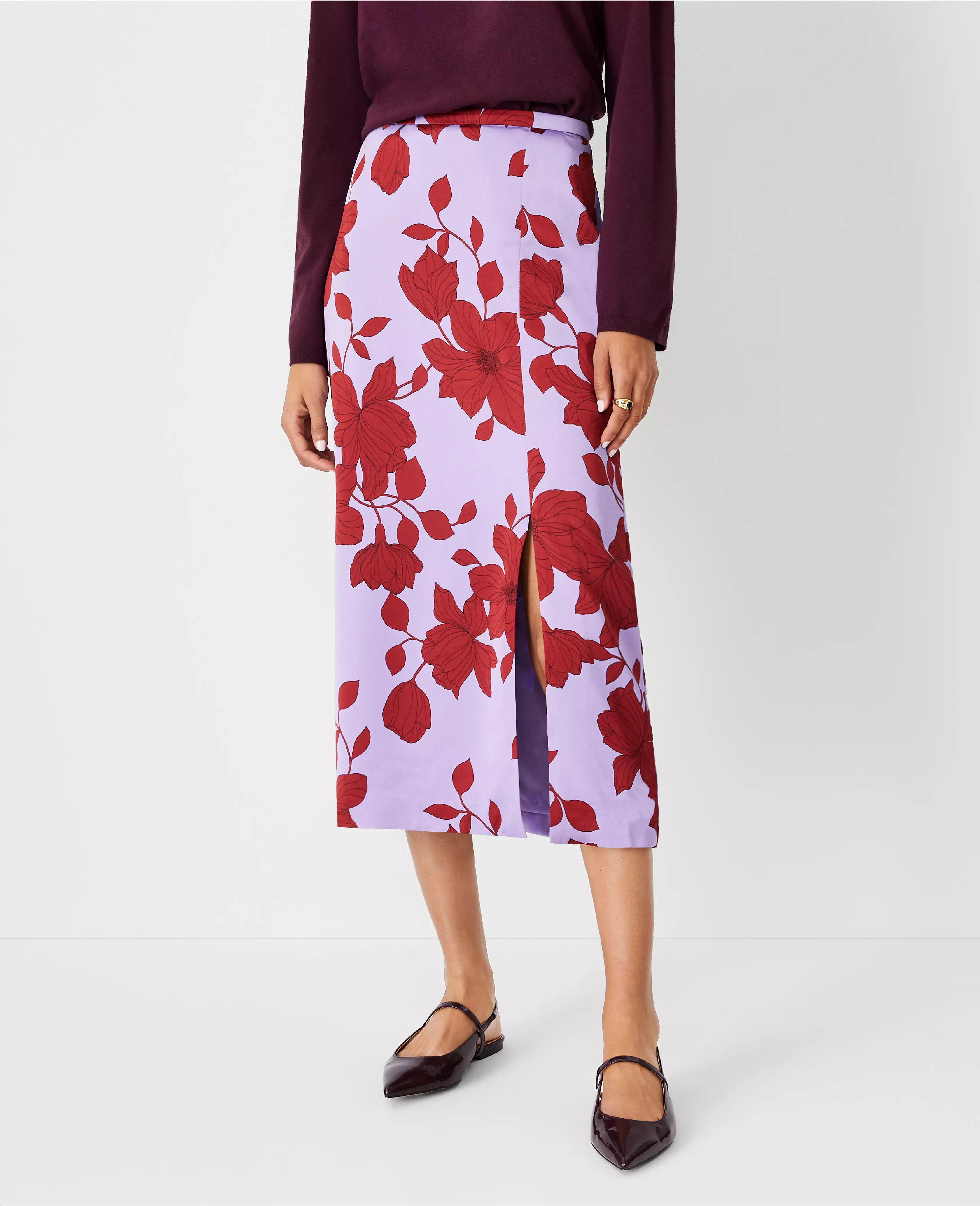 Floral Slit Column Slip Skirt | Ann Taylor (US)