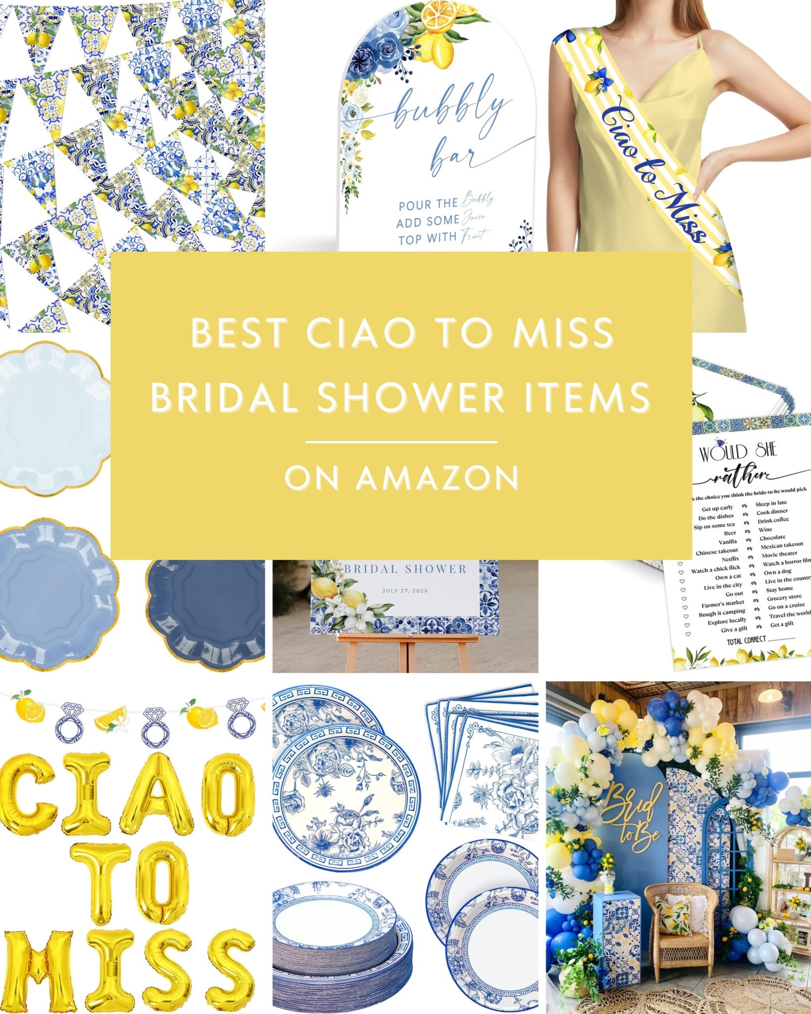 ciao to miss 💙🍋 the dreamiest blue + yellow party finds from amazon — perfect for your italian summer inspired bach or bridal shower 

#LTKWedding