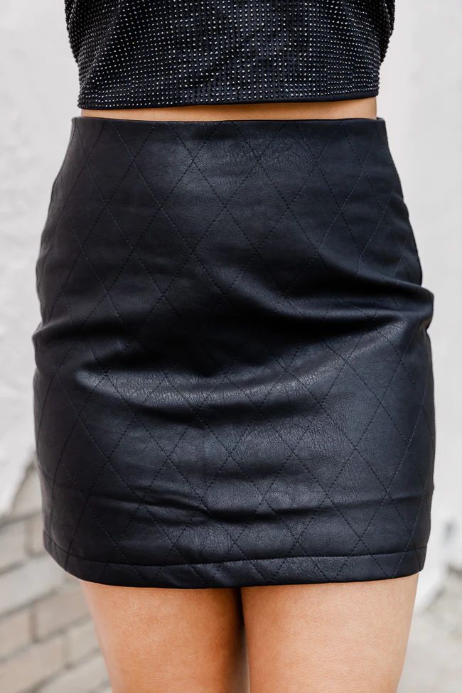 Taking A Stand Black Quilted Faux Leather Skirt | Pink Lily