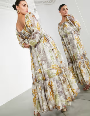 ASOS EDITION oversized maxi dress in floral satin burnout with square neck | ASOS (Global)