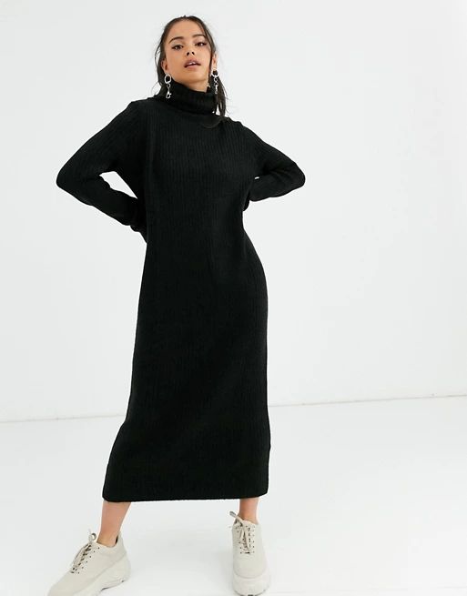 Bershka roll neck sweater dress in black | ASOS US