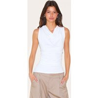 White Cotton Ruched Waist Sleeveless Top | PrettyLittleThing US