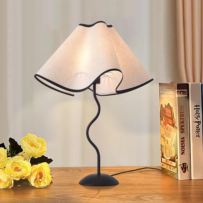 Black Bedside Table Lamp for Bedroom, Matte Black Pleated Table Lamps, Bedroom Lamps for Nightsta... | Amazon (US)